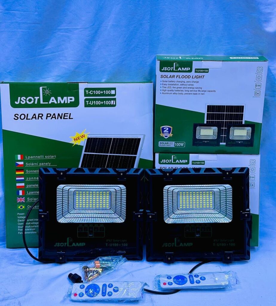 100W twin solar flood lights with 25W monocrystalline solar panel and 10000mAh battery